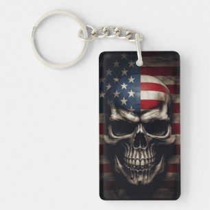 American Flag Skull Key Ring