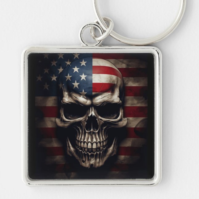 American Flag Skull  Key Ring (Front)