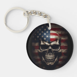 American Flag Skull Key Ring