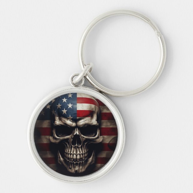 American Flag Skull  Key Ring (Front)
