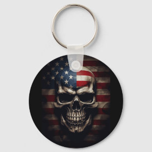 American Flag Skull Key Ring