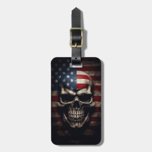 American Flag Skull  Luggage Tag