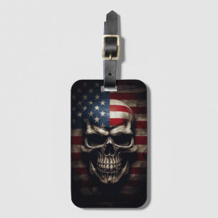 American Flag Skull Luggage Tag