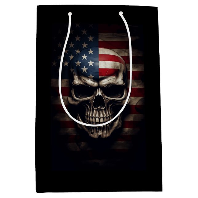 American Flag Skull  Medium Gift Bag (Front)