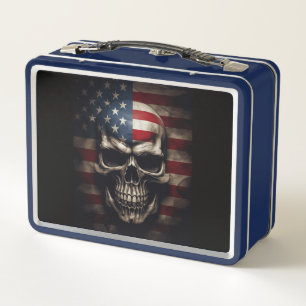 American Flag Skull  Metal Lunch Box