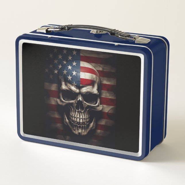American Flag Skull  Metal Lunch Box (Back)