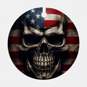 American Flag Skull Metal Tree Decoration