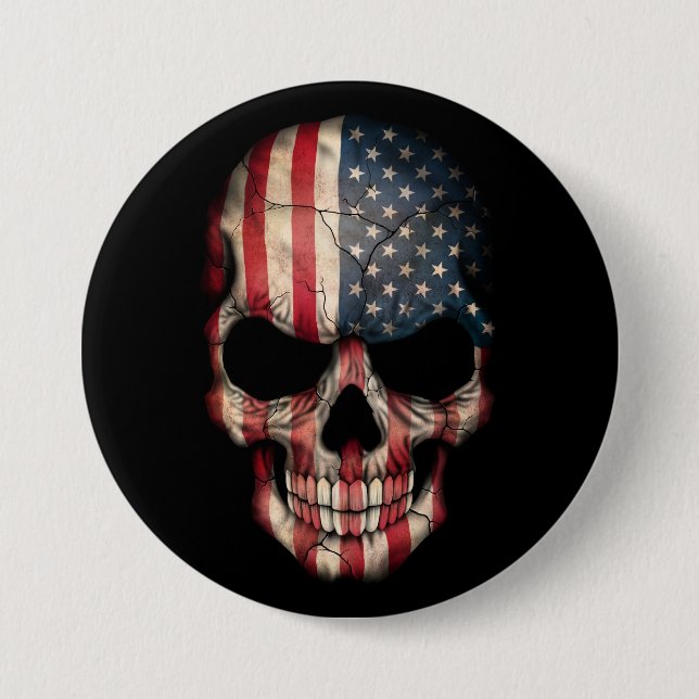 American Flag Skull on Black 7.5 Cm Round Badge (Front)