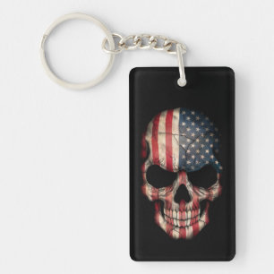 American Flag Skull on Black Key Ring