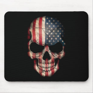 American Flag Skull on Black Mouse Mat