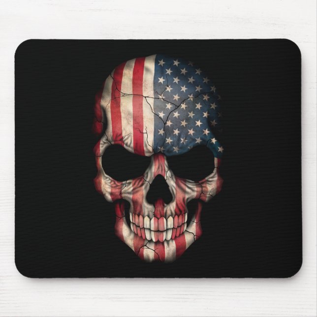 American Flag Skull on Black Mouse Mat (Front)