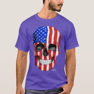 American Flag Skull On Dark Background T-Shirt