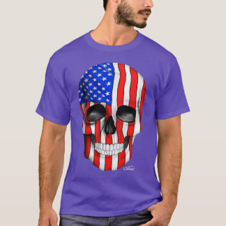 American Flag Skull On Dark Background T-Shirt