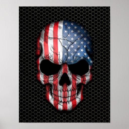 American Flag Skull on Steel Mesh Graphic Poster | Zazzle