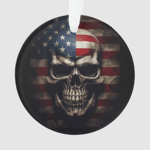 American Flag Skull Ornament
