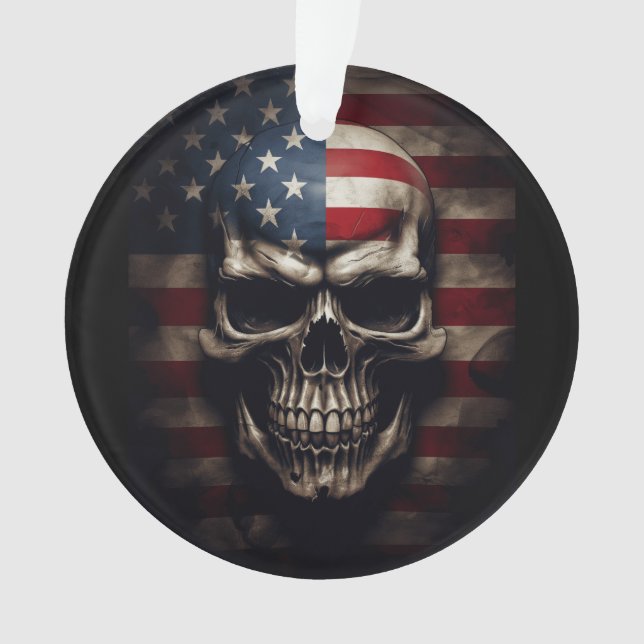 American Flag Skull  Ornament (Front)