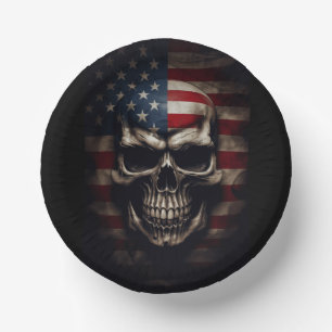 American Flag Skull Paper Plate