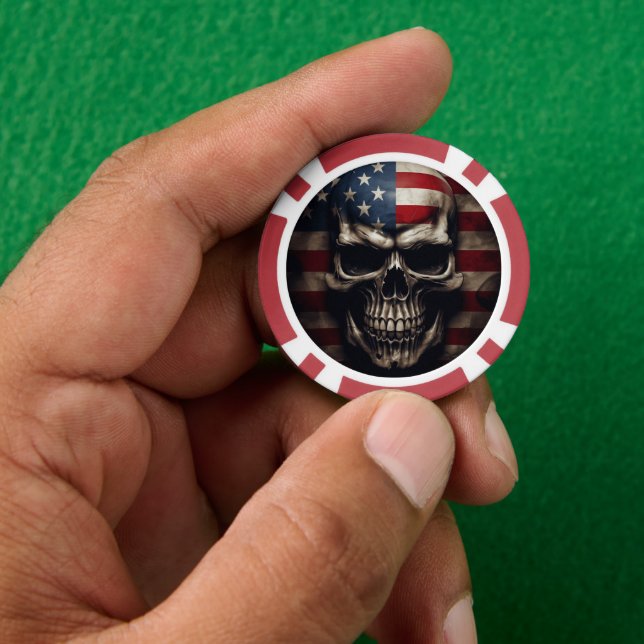 American Flag Skull  Poker Chips (Hand)