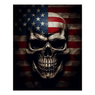 American Flag Skull  Poster