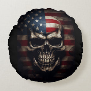 American Flag Skull Round Cushion