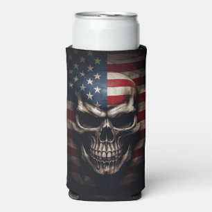 American Flag Skull  Seltzer Can Cooler