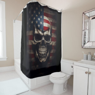 American Flag Skull Shower Curtain