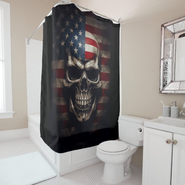 American Flag Skull  Shower Curtain (In Situ)