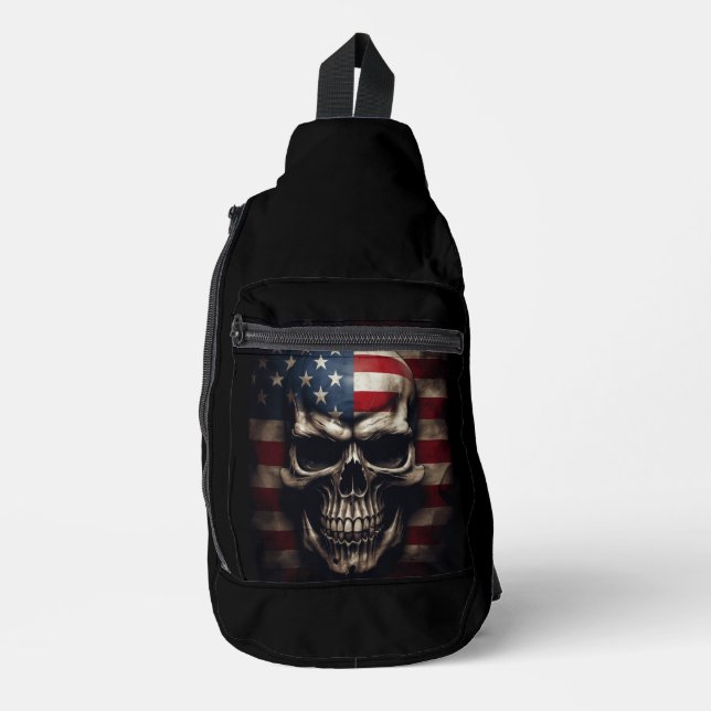 American Flag Skull  Sling Bag (Front)
