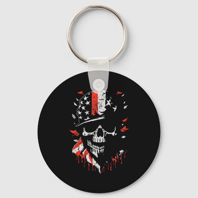 American Flag Skull Soldier Patriotic Military Gra Key Ring (Front)