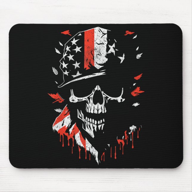 American Flag Skull Soldier Patriotic Military Gra Mouse Mat (Front)