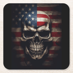 American Flag Skull Square Paper Coaster