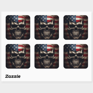 American Flag Skull Square Sticker