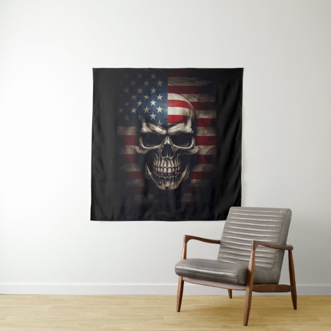 American Flag Skull  Tapestry (In Situ)