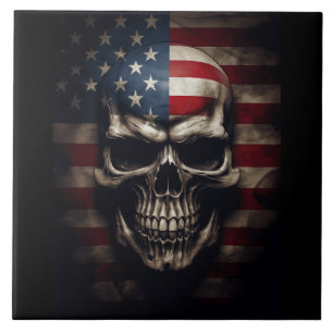 American Flag Skull  Tile