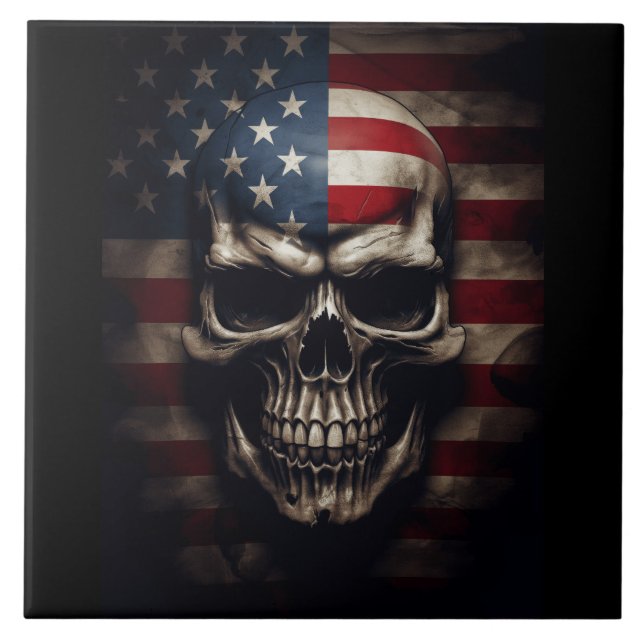 American Flag Skull  Tile (Front)