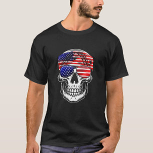 American Flag Skull Usa Flag Head Bandanna Sunglas T-Shirt