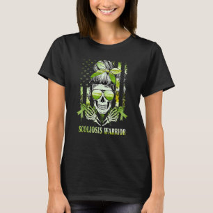 American Flag Skull Warrior Scoliosis Awareness Gr T-Shirt