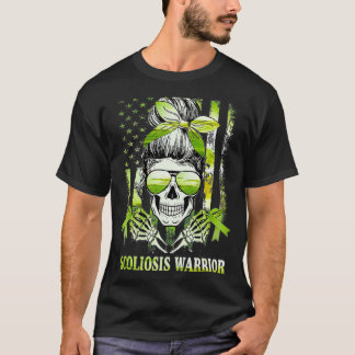 American Flag Skull Warrior Scoliosis Awareness Gr T-Shirt