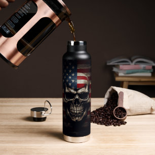 American Flag Skull Water Bottle