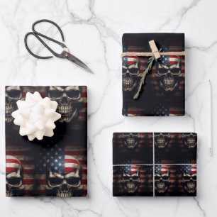 American Flag Skull  Wrapping Paper Sheet