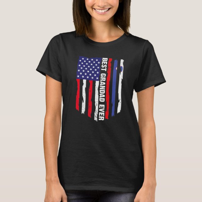 American Flag & Slovenia Flag Best Grandad Ever Fa T-Shirt (Front)