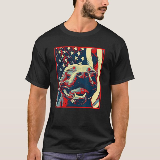 American Flag Smiling Pitbull Terrier Pop Art T-Shirt (Front)