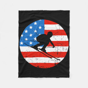 American Flag Snow Ski Alpine Skiing Skier Silhoue Fleece Blanket