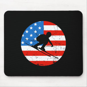 American Flag Snow Ski Alpine Skiing Skier Silhoue Mouse Mat