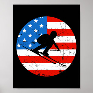 American Flag Snow Ski Alpine Skiing Skier Silhoue Poster