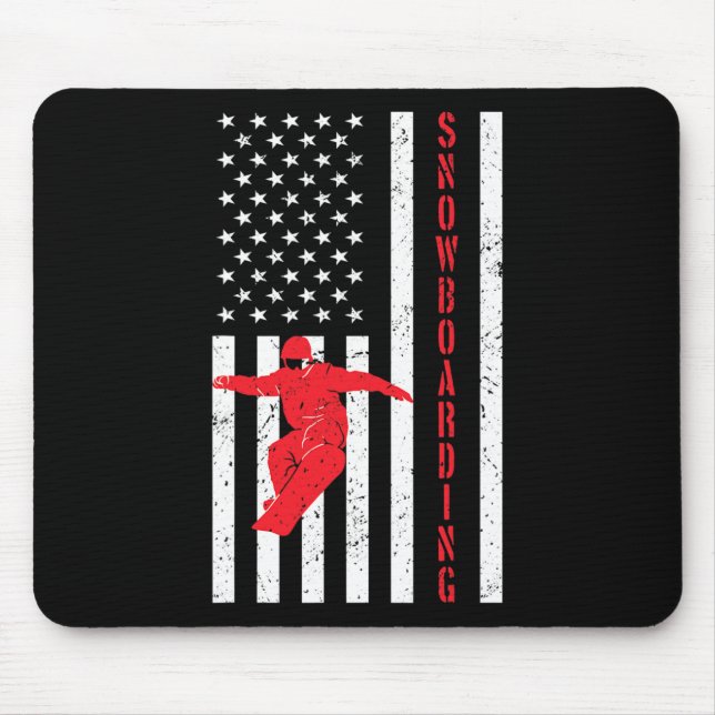 American Flag Snowboard Usa Winter Patriotic Snowb Mouse Mat (Front)