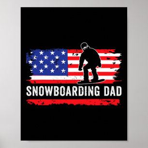 American Flag Snowboarding Dad Snowboarder Sports  Poster