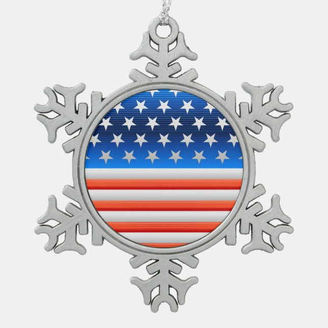American Flag Snowflake Pewter Christmas Ornament (Front)