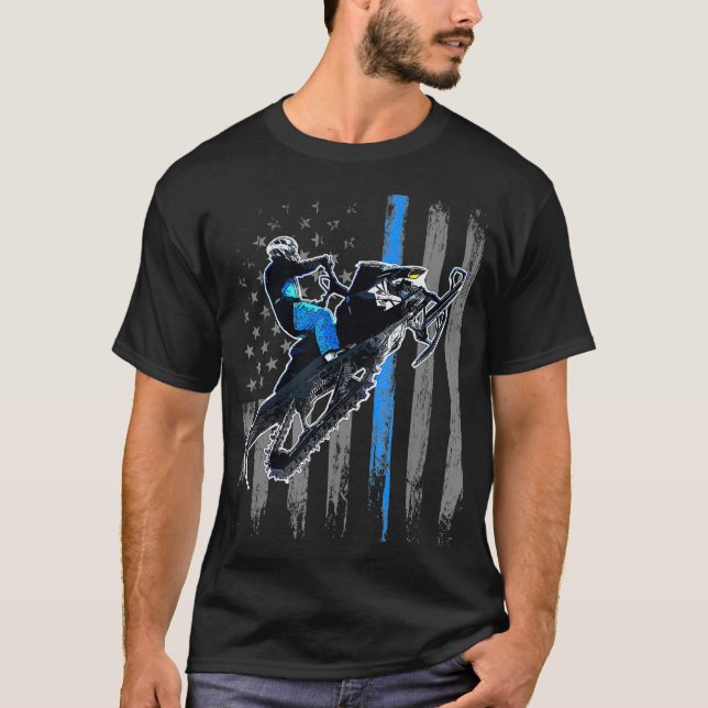 American Flag Snowmobile  Men Snowmobile Riding T-Shirt (Front)
