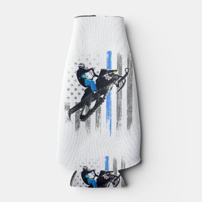 American Flag Snowmobile Shirt Men Snowmobile Ridi Bottle Cooler (Front)